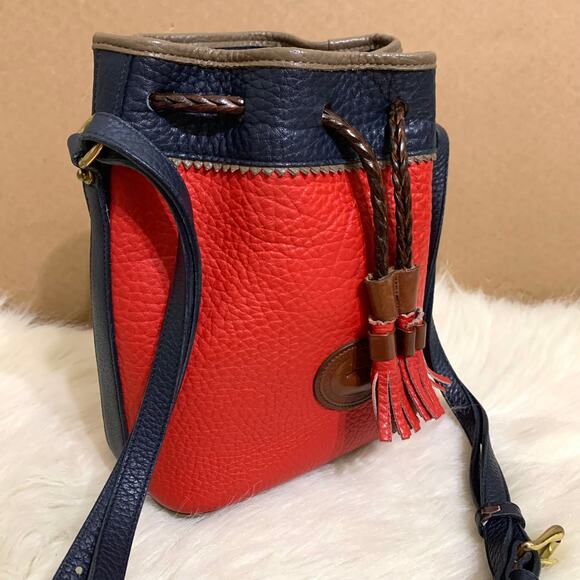 DOONEY and BOURKE Vintage Red & Blue All Weather Leather TETON Drawstring Bucket - Picture 12 of 16